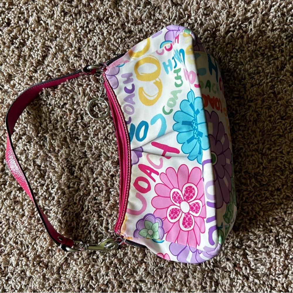 Coach Pink and Purple Floral Shoulder Bag